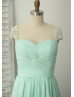 Jeweled Cap Sleeves Mint Chiffon Pleated Bridesmaid Dress